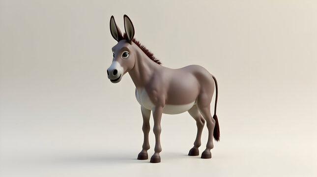 Cute Cartoon Donkey Character Standing on a Smooth Background Ideal for Children's Stories and Animations