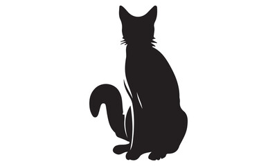 Black and white vector illustration of a cute cartoon cat sitting
