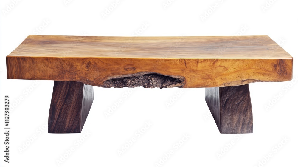 Aufkleber rustic wooden coffee table with a natural finish and unique grain pattern isolated on a white backgr