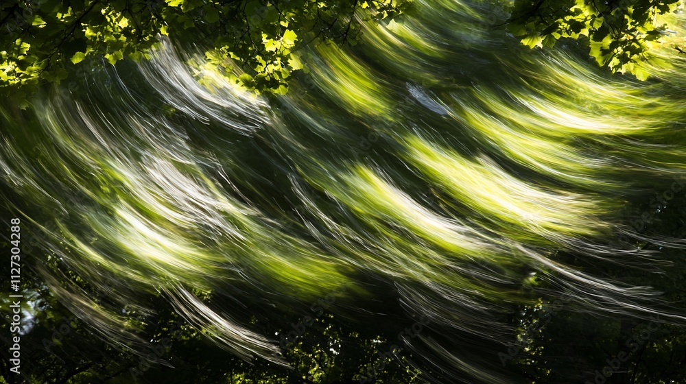 Poster abstract image of sunlight filtering through leaves, creating streaks of light and shadow.