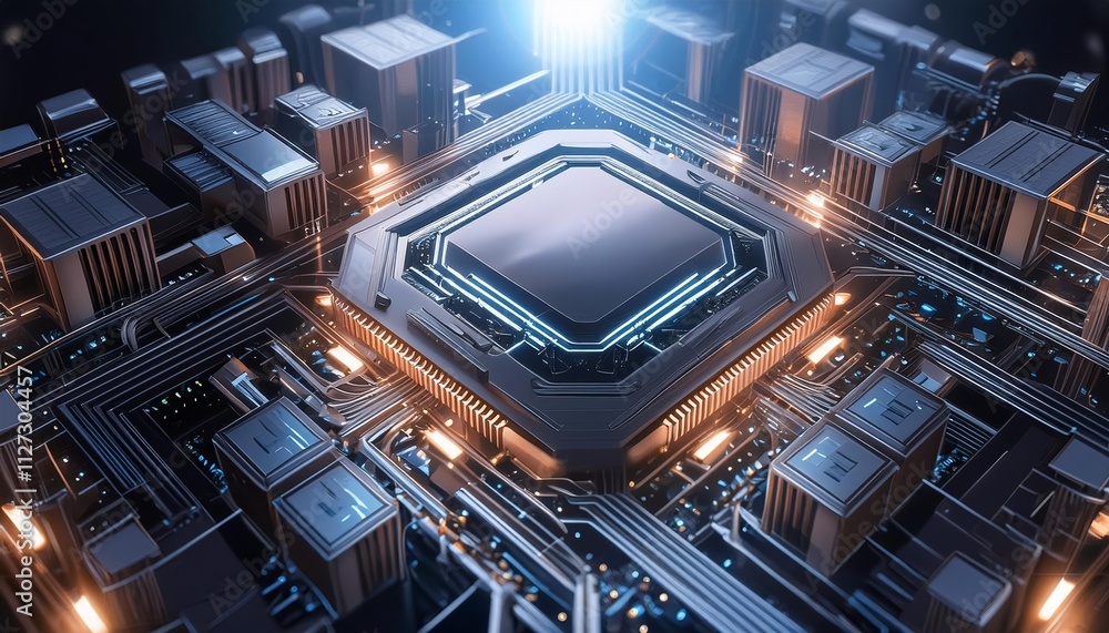 Poster highly detailed technology texture of a supercomputer in chrome finish, showcasing insane levels of 