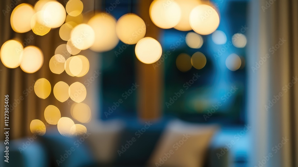 Aufkleber softly blurred bokeh effect of warm lighting in a contemporary living room interior creating an invi