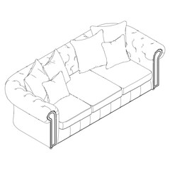 Sofa for the living room hand-painted in different sizes and types, Elegant baroque and classical designs. Vector Illustration