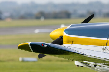 Wing tip and engine of a propeller driven monoplane. © Robert L Parker
