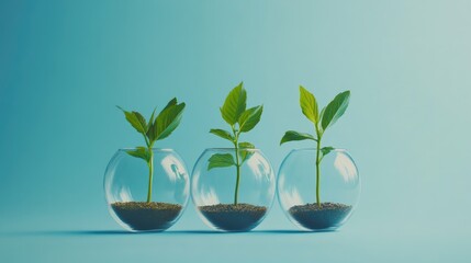 Sustainable investing concept with growing plants in glass pots symbolizing ethical financial choices and positive environmental impact