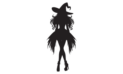 Silhouette vector illustration of a girl with a bat, perfect for Halloween design and fantasy art