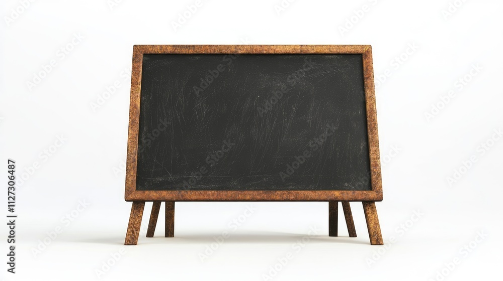 Poster wooden framed blank blackboard stand empty for custom writing on isolated white background