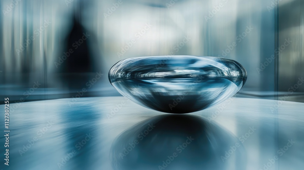 Poster abstract blur composition with round metallic object on reflective surface creating a sense of space
