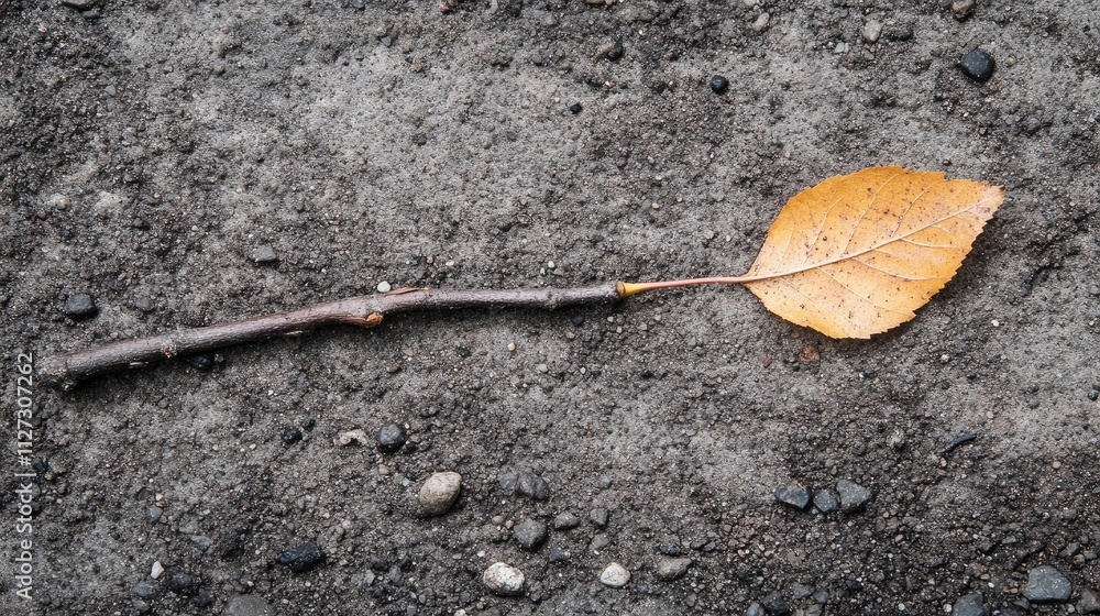 Poster autumn leaf and twig on ground creating a natural background scene ideal for seasonal nature themes 