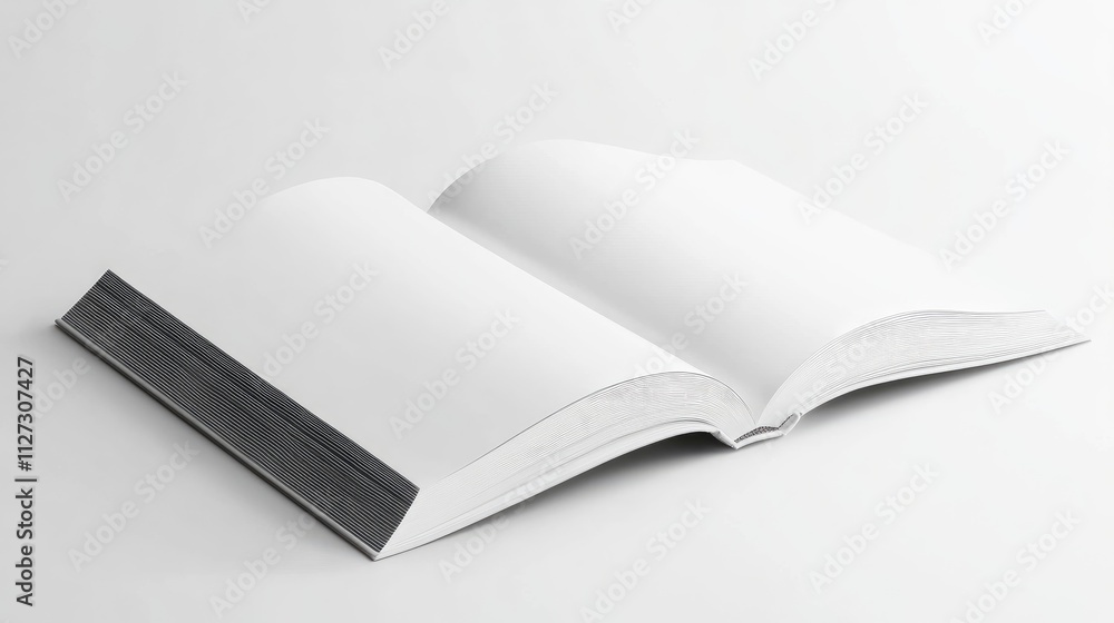 Aufkleber Blank open white book with no text on a white background showcasing its pages from a top view perspective. Ideal for design mockups.