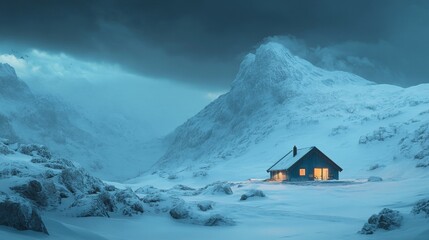 Remote hut in winter landscape- tana- norway