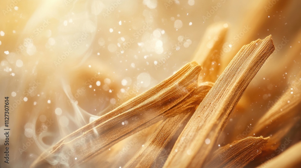 Poster abstract religious background featuring ecuadorian palo santo incense sticks with soft focus and gen