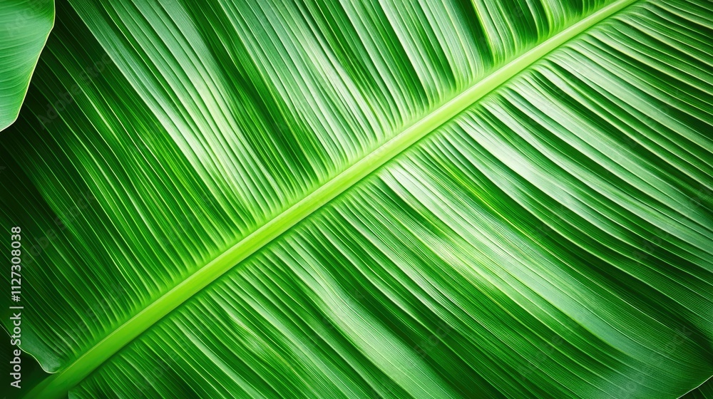 Poster vibrant green banana leaf texture showcasing intricate veins and natural patterns perfect for backgr