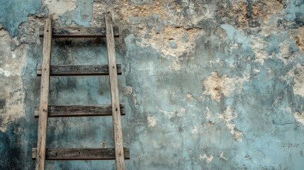 Ladder against textured wall symbolizing life's journey and introspection in a rustic, weathered setting
