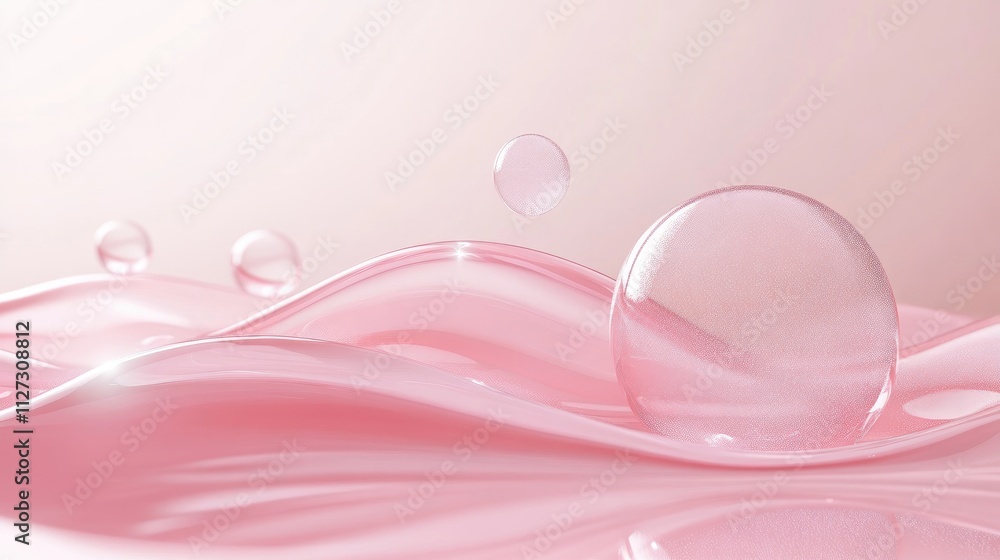 Poster pink abstract background featuring bubbles in water with waves suitable for cosmetic and moisturizin