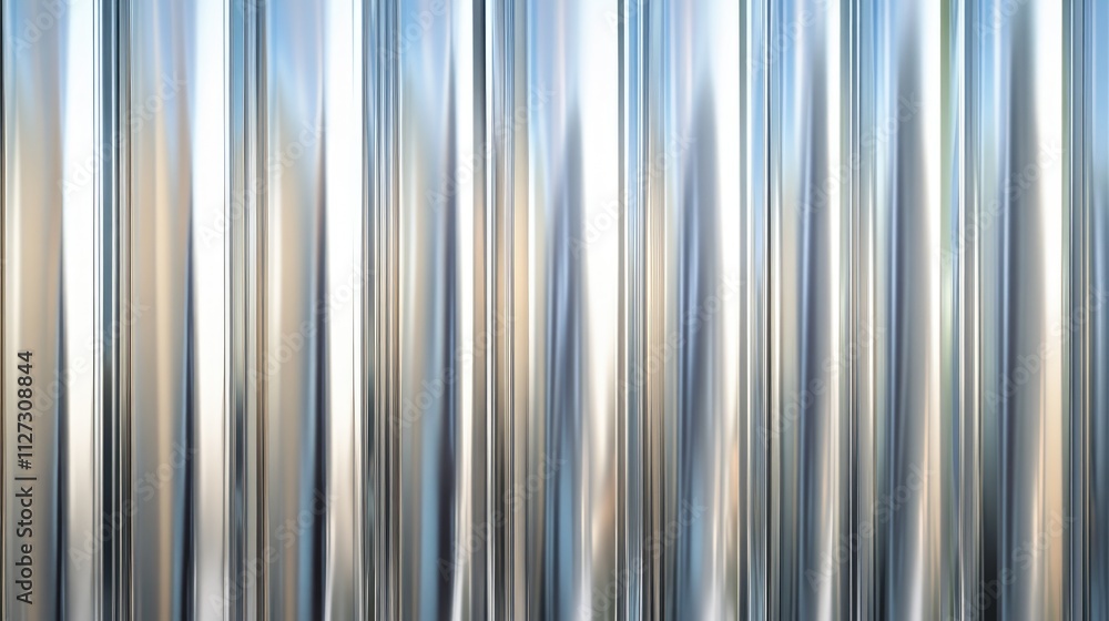 Poster Glossy silver textured background for insulation applications with vertical stripes and reflective properties.
