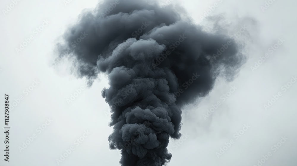 Poster abstract black smoke plume rising against a light backdrop creating a dramatic contrast of textures 