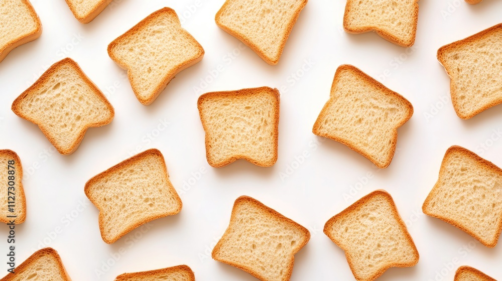 Poster pattern of scattered sliced bread pieces on a clean white background for food, baking, and culinary 