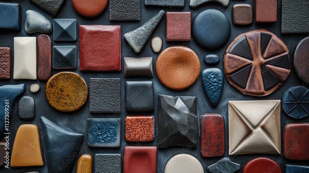 Aufkleber Artistic backdrop featuring diverse handmade shapes and textures ideal for crafts and design projects.