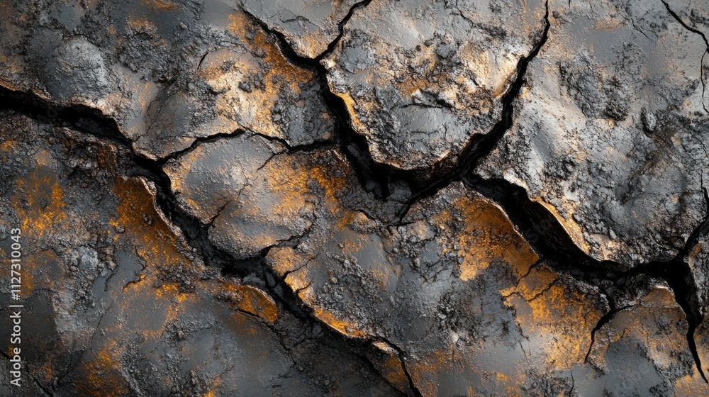 Poster abstract close-up of dry cracked mud showcasing intricate patterns and textures with earthy tones an