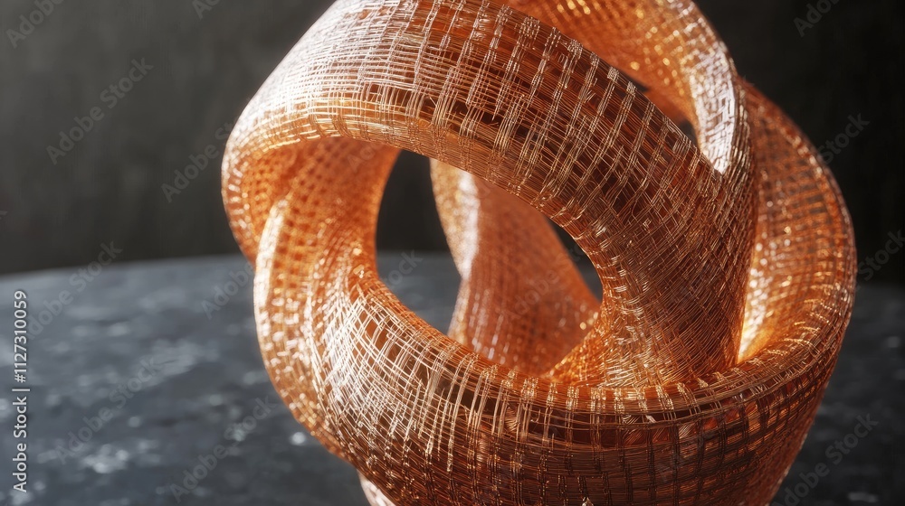 Aufkleber abstract sculpture of intertwined copper wire showcasing texture and form in creative design and art