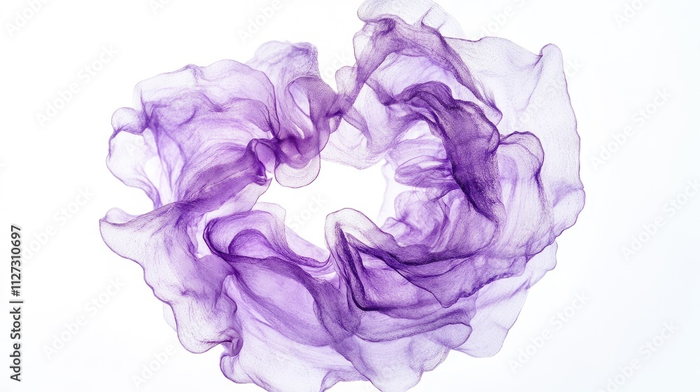 Poster abstract purple swirling fabric or smoke on a white background creating a soft and dynamic visual co