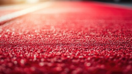 Red carpet surface texture details with bokeh lighting for event or luxury themes