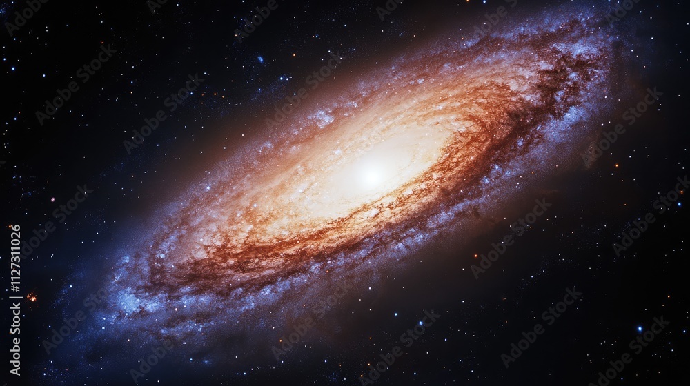 Aufkleber Galactic Spiral Formation in Deep Space with Bright Core and Nebulous Structures