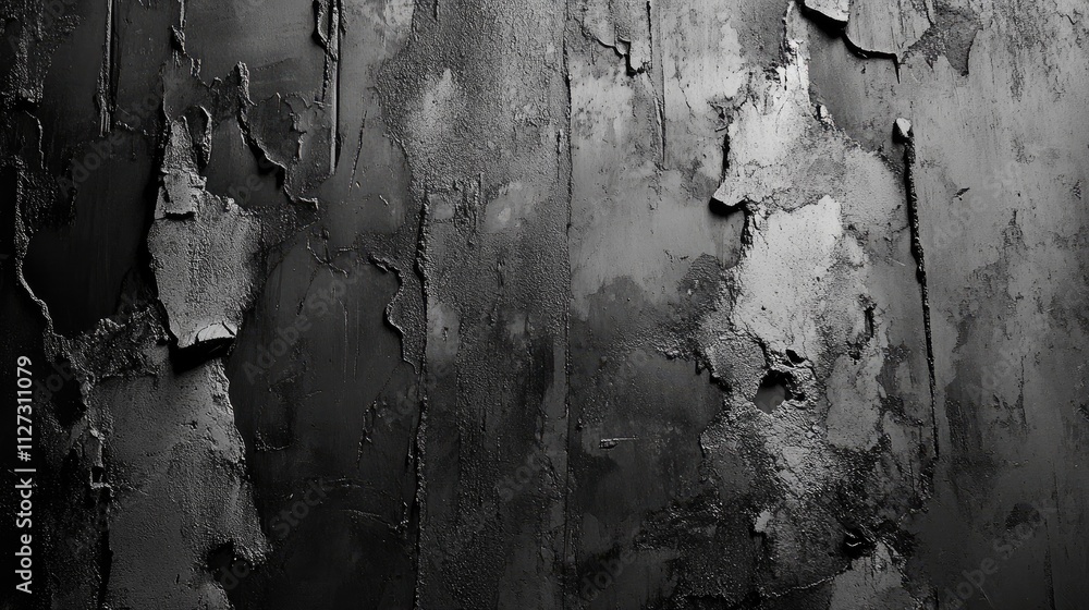 Poster textured black and white concrete wall with peeling paint for background and abstract design wallpap