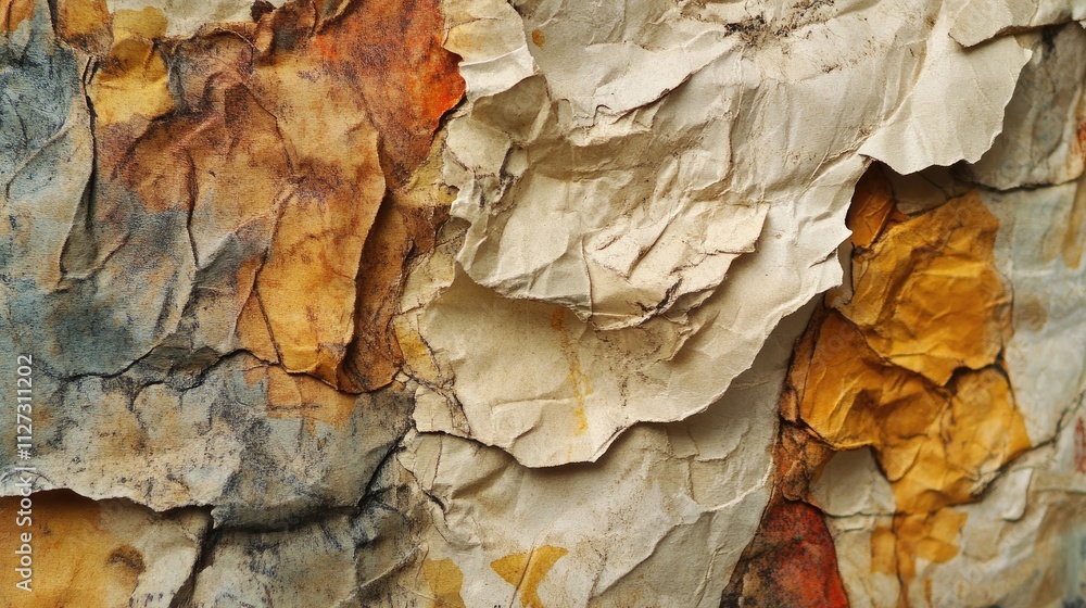 Poster textured aged crumpled paper background in warm earthy tones suitable for vintage or artistic design