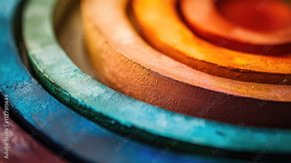 Poster close up of a colorful paint tone wheel showing vibrant layers in a shallow depth of field for artis