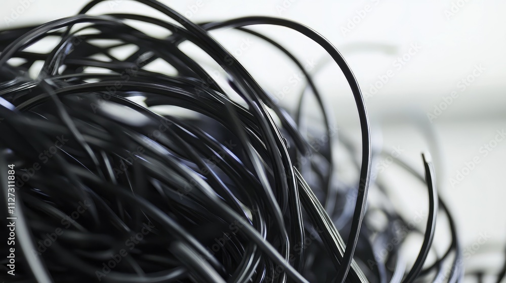 Poster tangled black cables and wires close-up abstract background for technology and electronics concepts