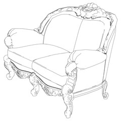 Sofa for the living room hand-painted in different sizes and types, Elegant baroque and classical designs. Vector Illustration