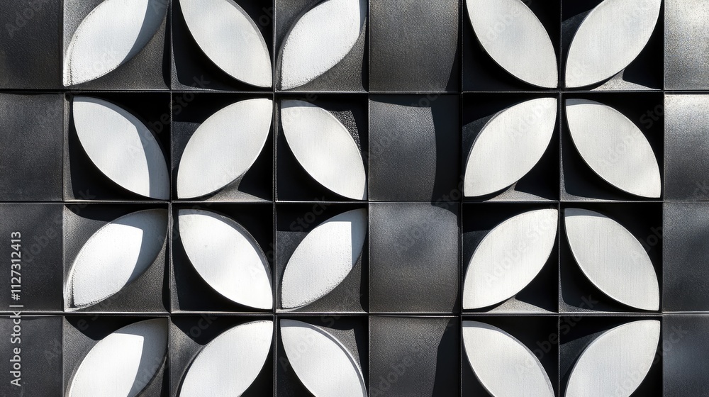 Poster Aluminium wall design pattern in black and white showcasing dynamic light and shadow interplay on architectural surfaces