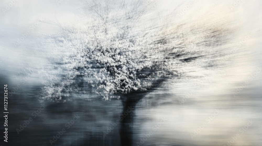 Aufkleber abstract blurred background of a flowering tree with white blossoms creating a dreamy and tranquil a
