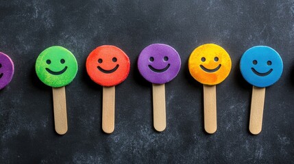 Customer service concepts represented by colorful ice cream sticks with smiley faces symbolizing support and assistance in a playful business theme