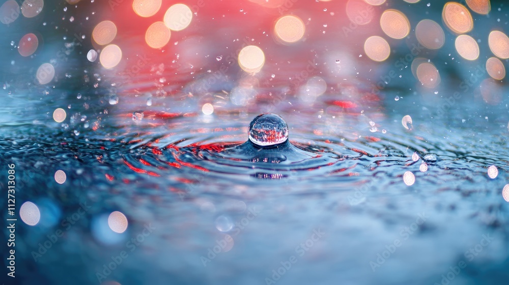 Poster colorful abstract bokeh lights with water droplets creating a reflective texture ideal for holiday a