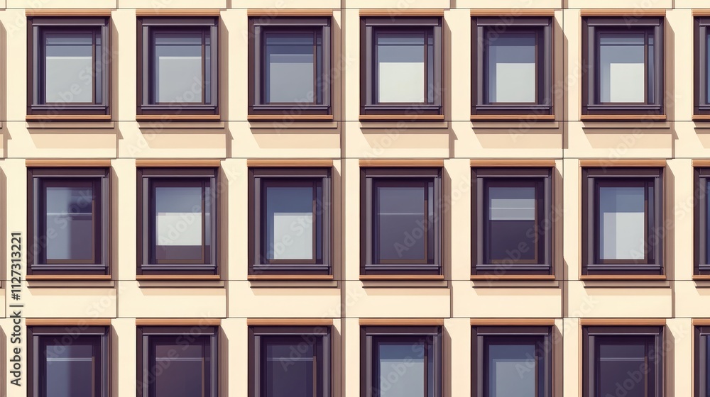 Aufkleber Geometric facade of modern building featuring symmetrical brown windows with reflections creating a contemporary architectural design.