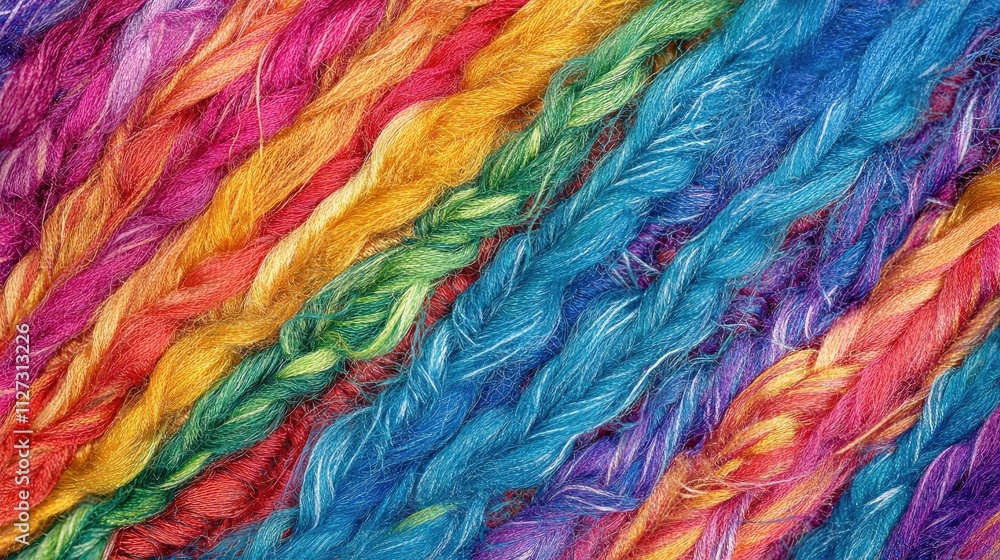 Poster vibrant multicolored thread texture displaying a beautiful array of twisted fibers for creative craf