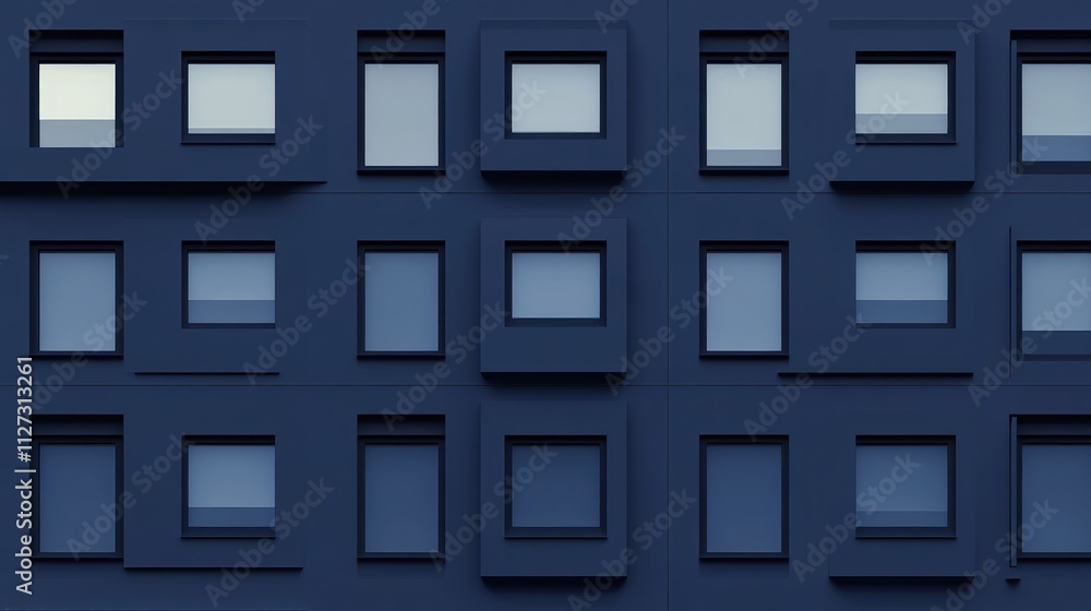 Poster abstract geometric architecture background featuring modern dark navy building facade with windows h