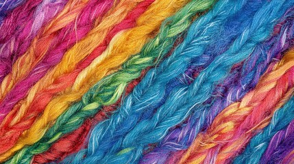 Vibrant Multicolored Thread Texture Displaying a Beautiful Array of Twisted Fibers for Creative Crafts and Design Projects