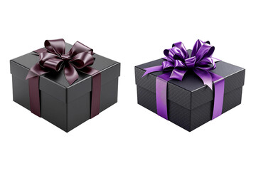 Obraz premium Christmas black gift boxes with blue Ribbon bows on a Transparent Background 