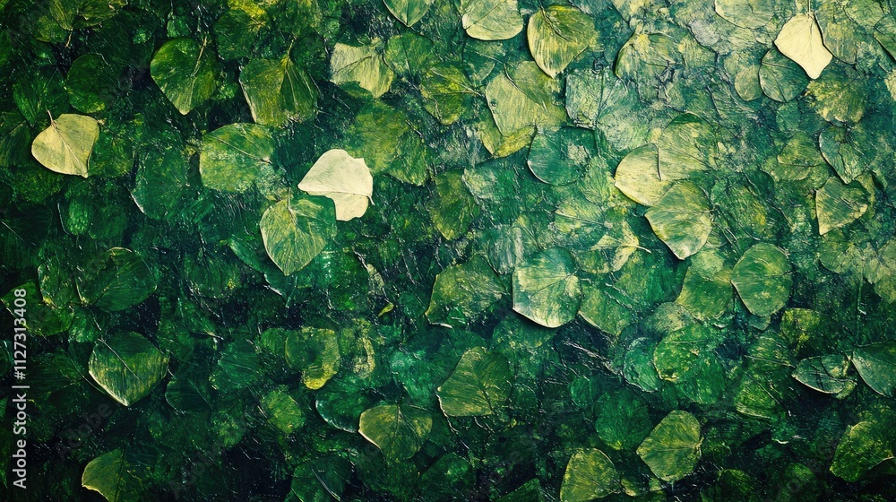 Poster abstract green leaf texture background with layered foliage creating a natural soothing visual effec