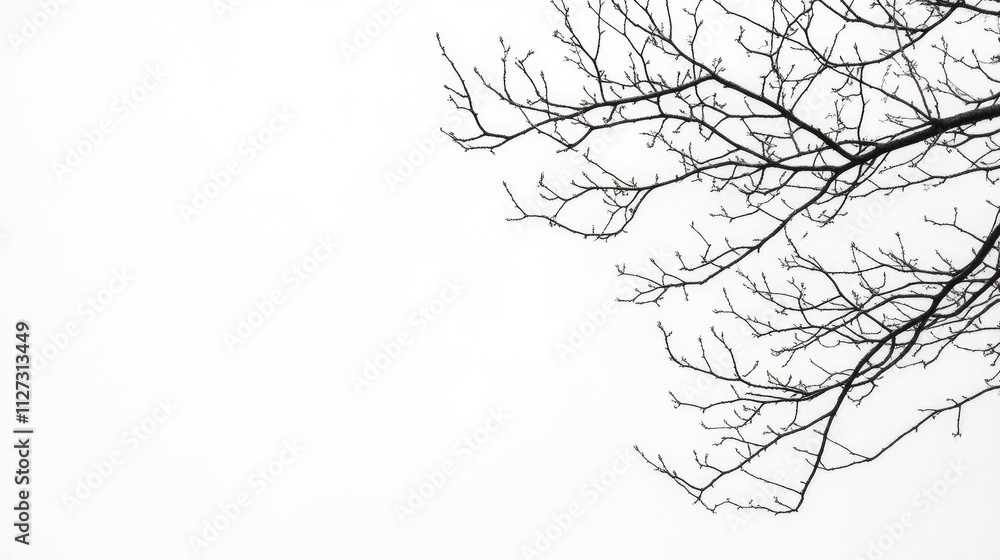 Aufkleber Tree branches silhouetted against a white background creating negative space ideal for text placement and minimalistic designs