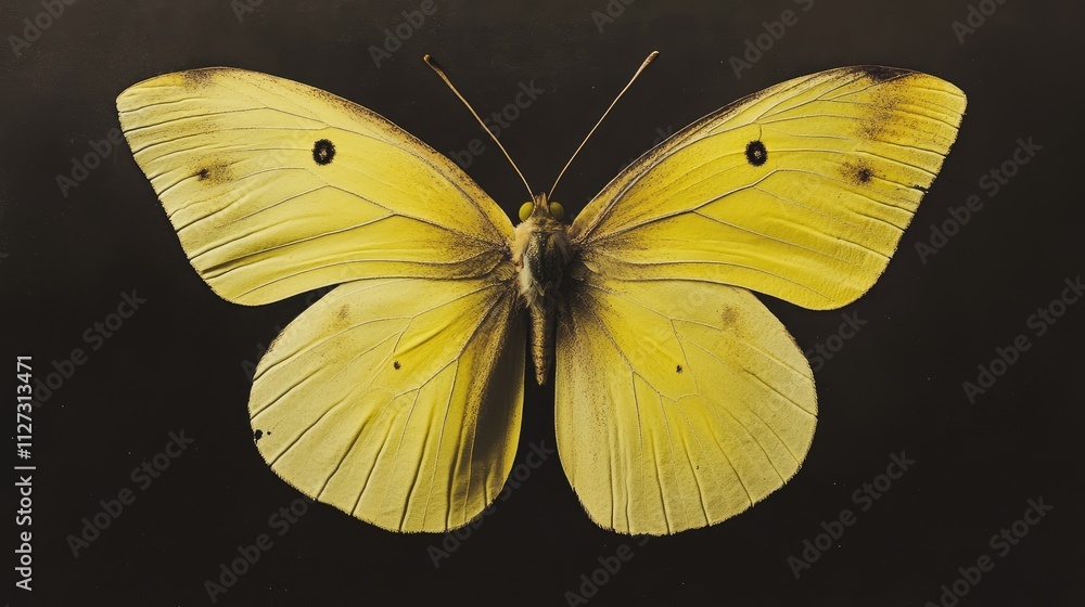 Poster detailed close-up of a colias erate butterfly specimen showcasing its vibrant yellow wings and uniqu