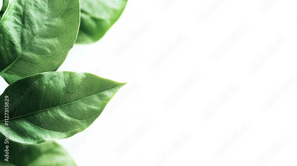 Poster vibrant green leaf texture close up with white copy space for design and marketing applications