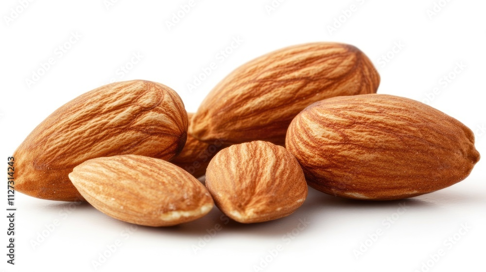 Poster Almonds displayed on a clean white background showcasing their natural texture and color suitable for food and health related themes