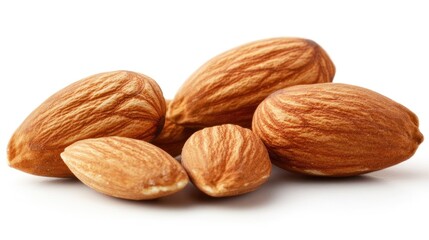 Almonds displayed on a clean white background showcasing their natural texture and color suitable for food and health related themes