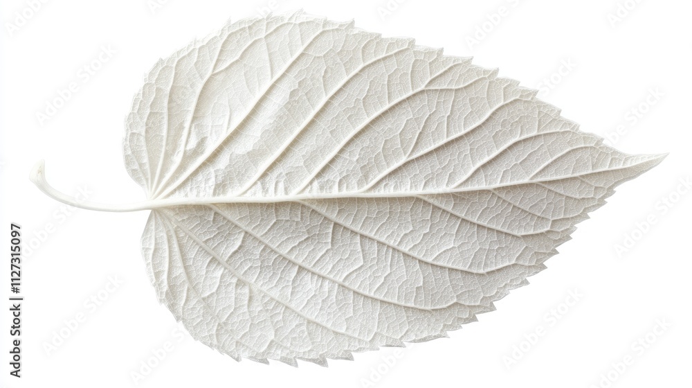 Aufkleber close up of a delicate white leaf with intricate details isolated on a pure white background highlig