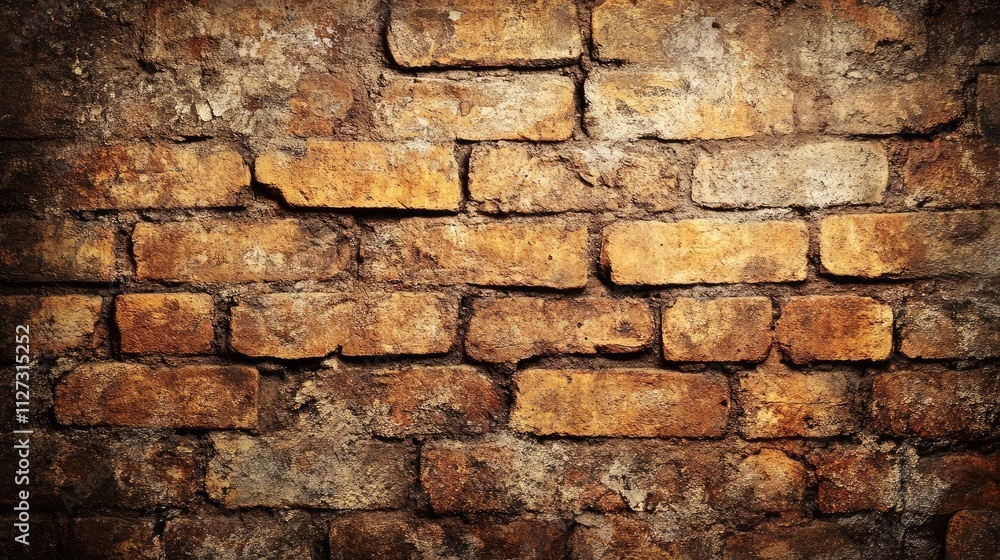 Aufkleber Rustic textured brick wall with a weathered appearance and grunge effect suitable for background and design projects.